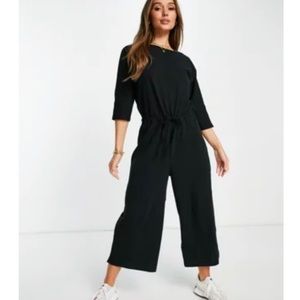 ASOS DESIGN lounge jersey slub tie waist casual jumpsuit black 4 small NWOT